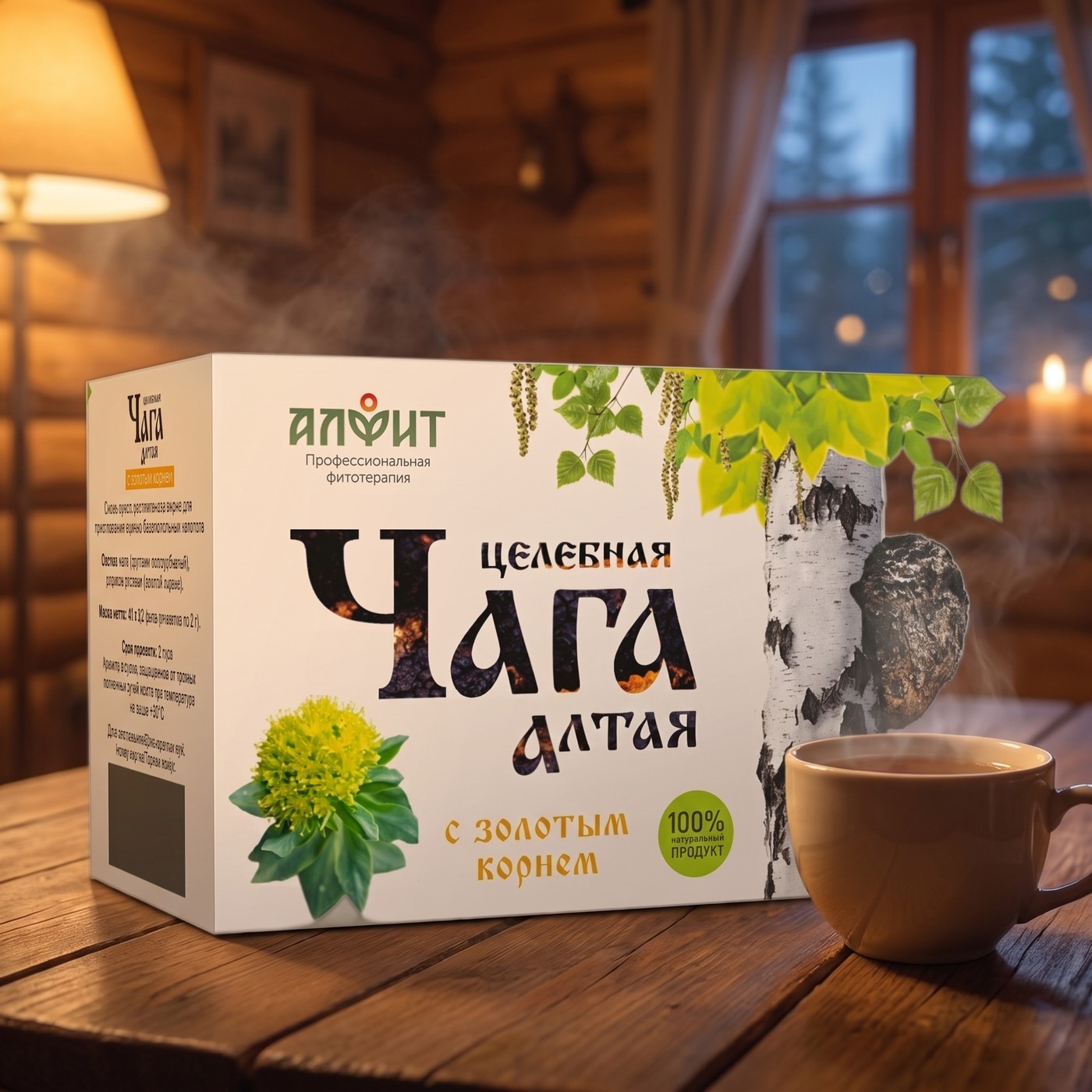 Целебная чага Алтая с золотым корнем 40г (20 ф-п по 2 г)