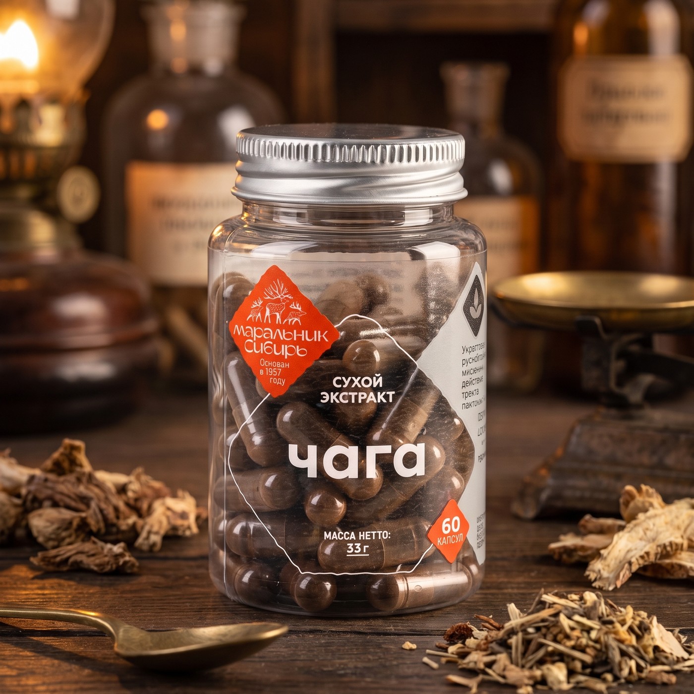 Чага экстракт, 60 капсул, 33 г