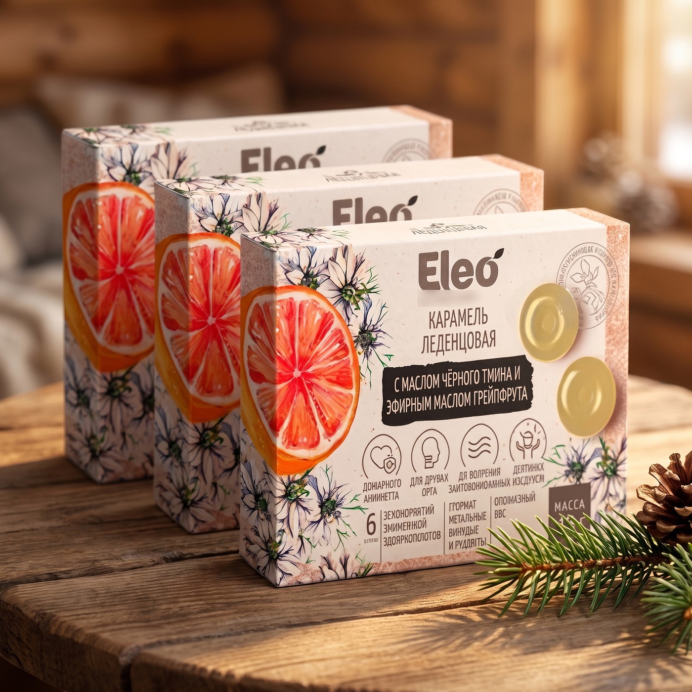 Карамель леденцовая с маслом черного тмина и эфирным маслом грейпфрукта "Eleo", 19 гр (6 шт)