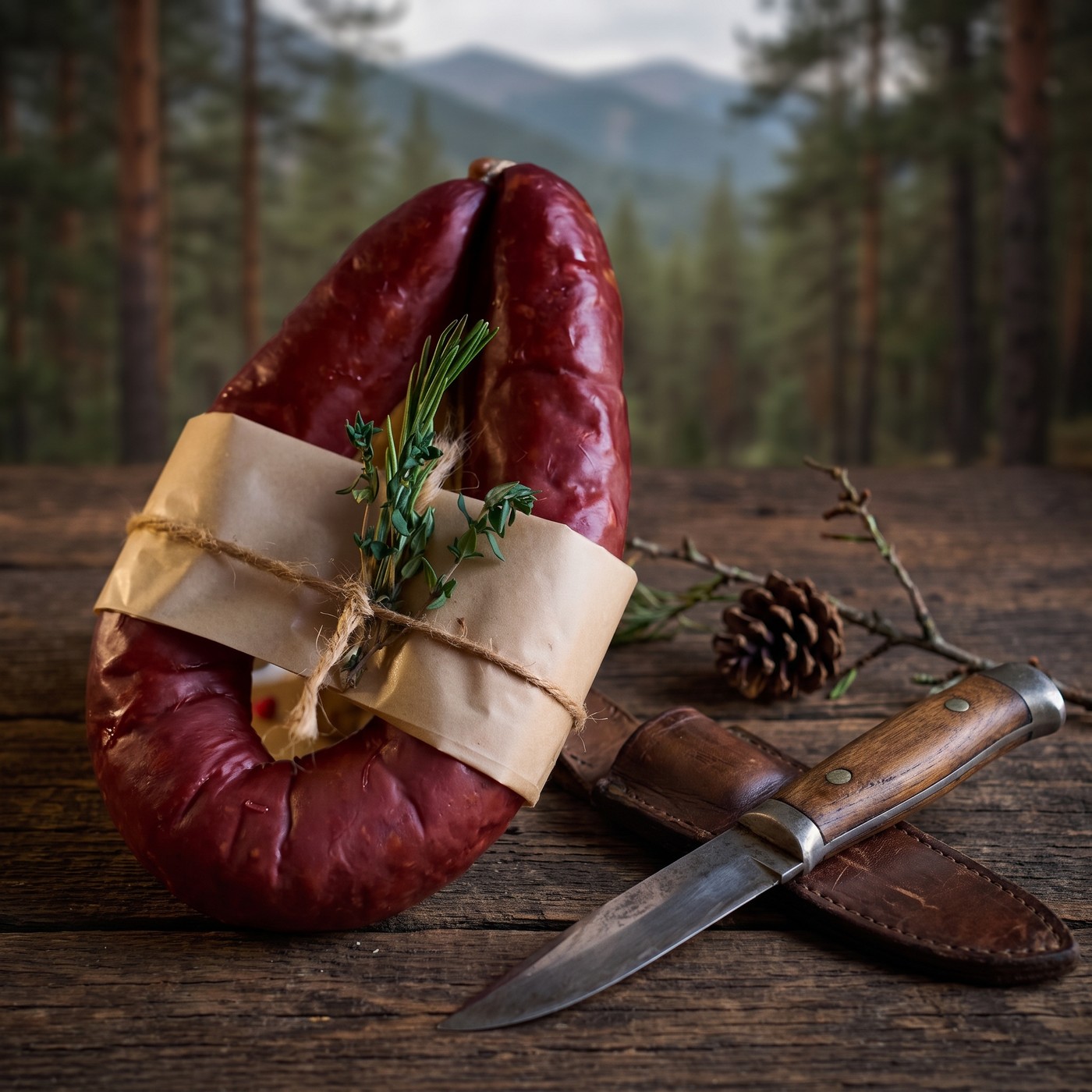 Колбаса полукопченая из мяса Марала Фирменная Бай Алтай