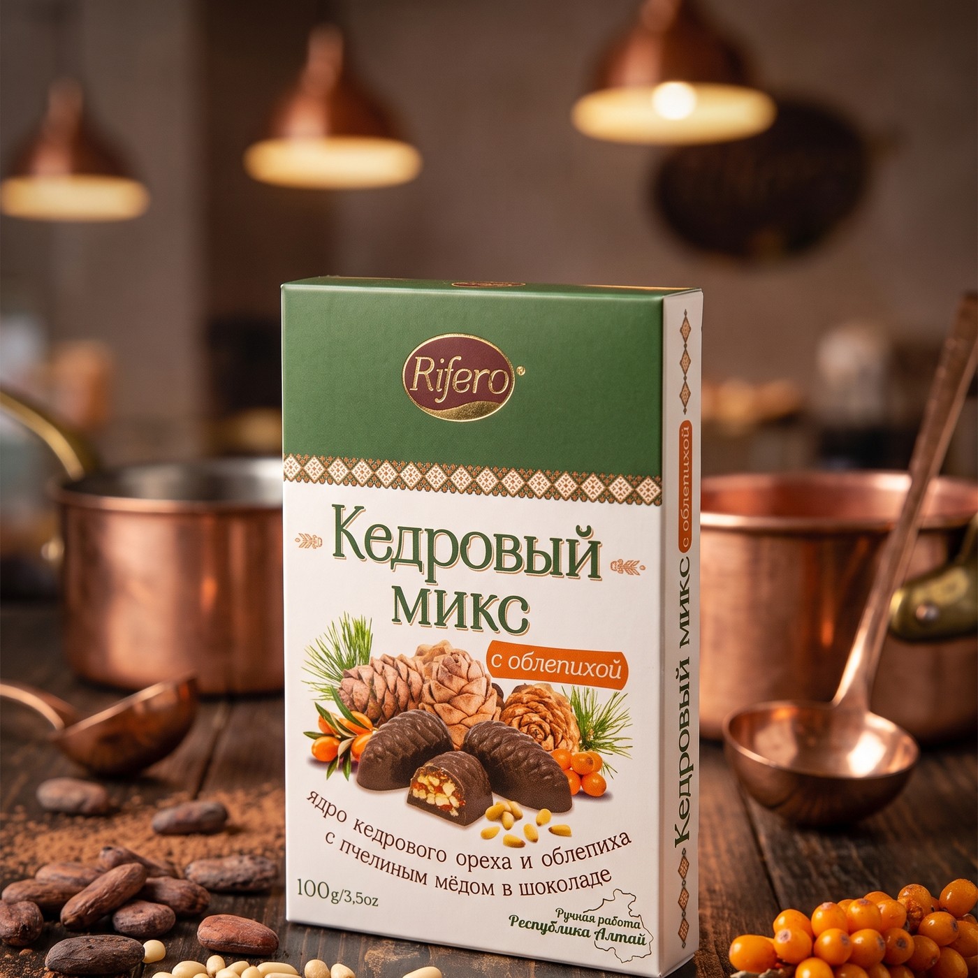 Конфеты шоколадные Кедровый микс с облепихой 100г