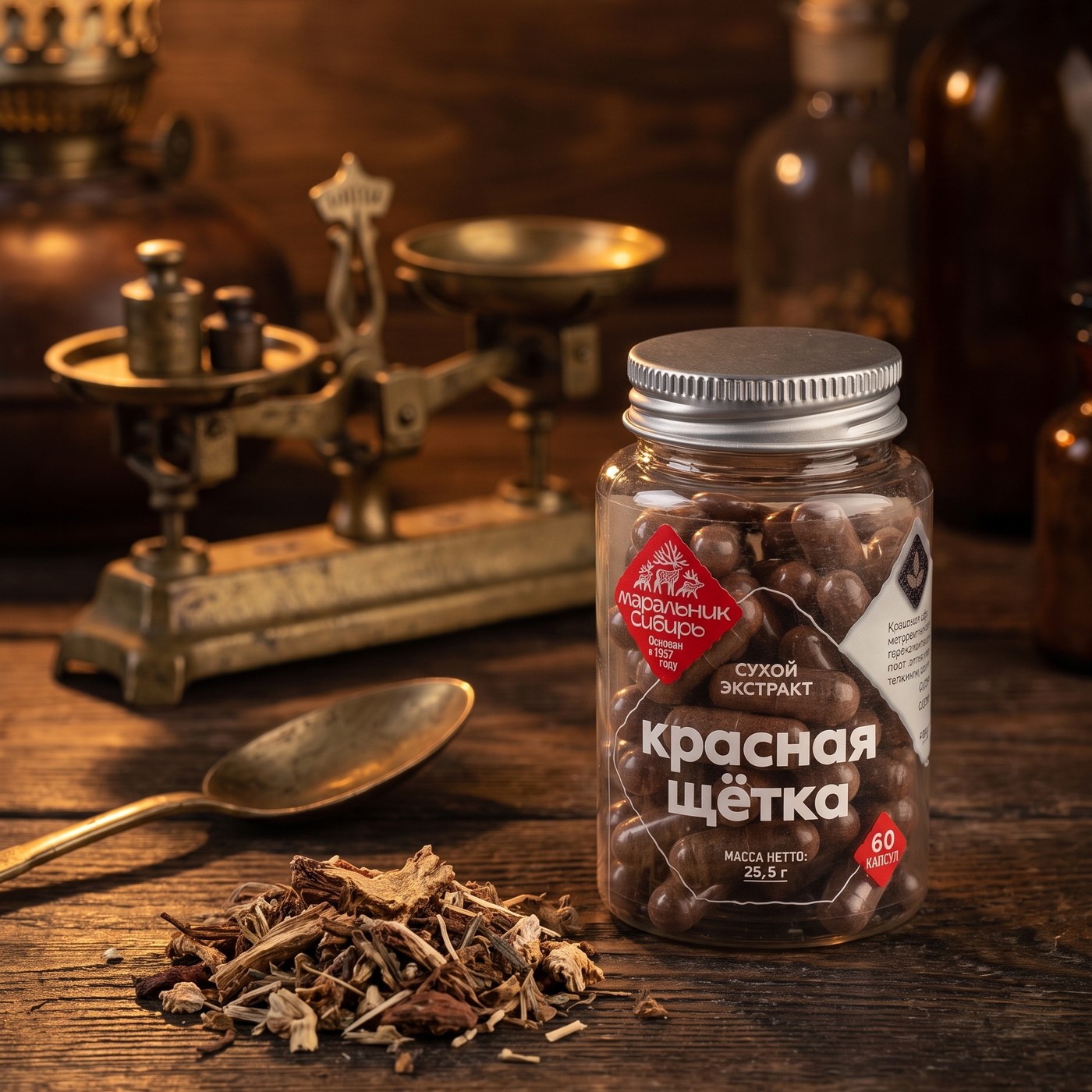 Красная щётка экстракт, 60 капсул, 25,5 г